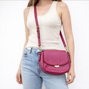 Kate Space Leather Pink Croc Embossed Crossbody Shoulder Bag